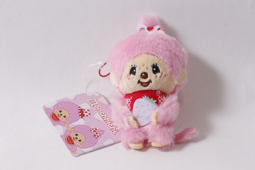 Sekiguchi Monchhichi Pink Plush Strawberry Keychain Japan ~ 260710-WH 1392